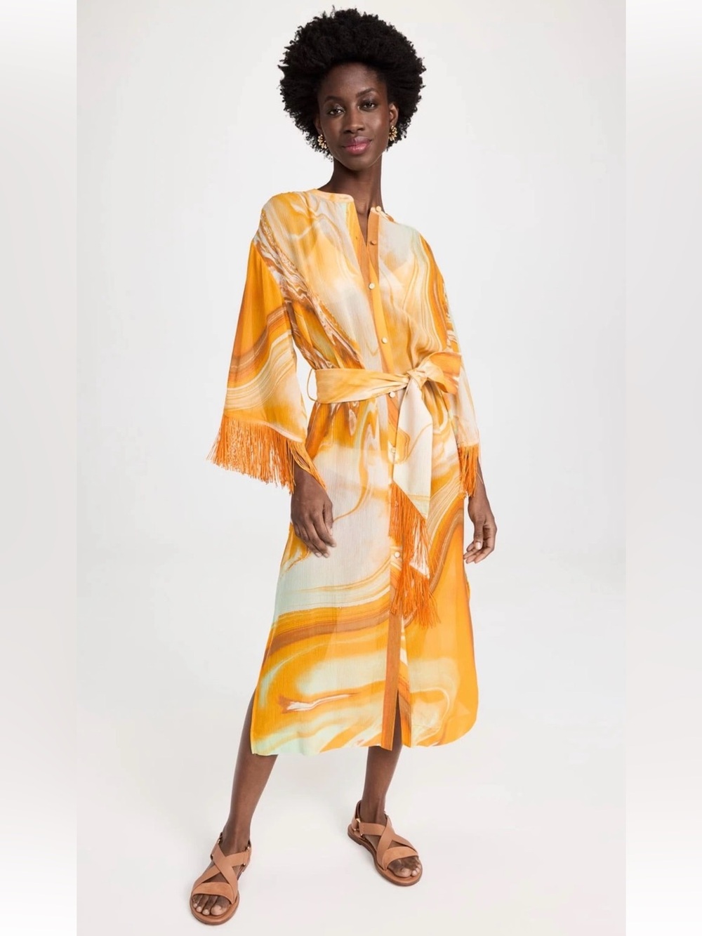 Jonathan Simkhai Women Odelia Marble Printed Cover Ups Flowy Kimono Dress size S